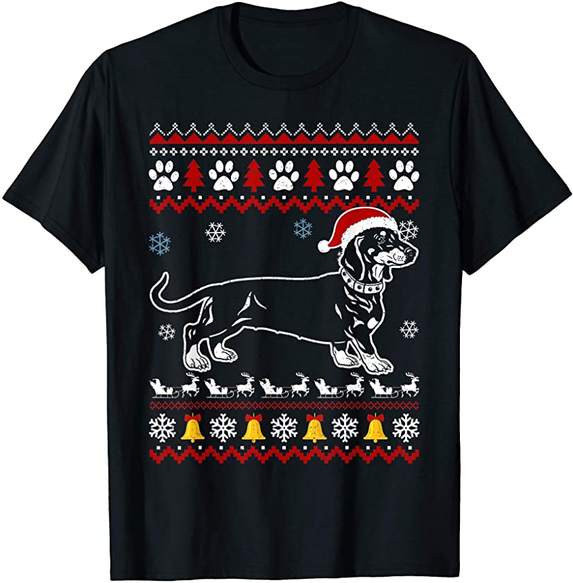 Weiner Daschund Dog Santa Hat Pajama Ugly Christmas Gifts T-Shirt