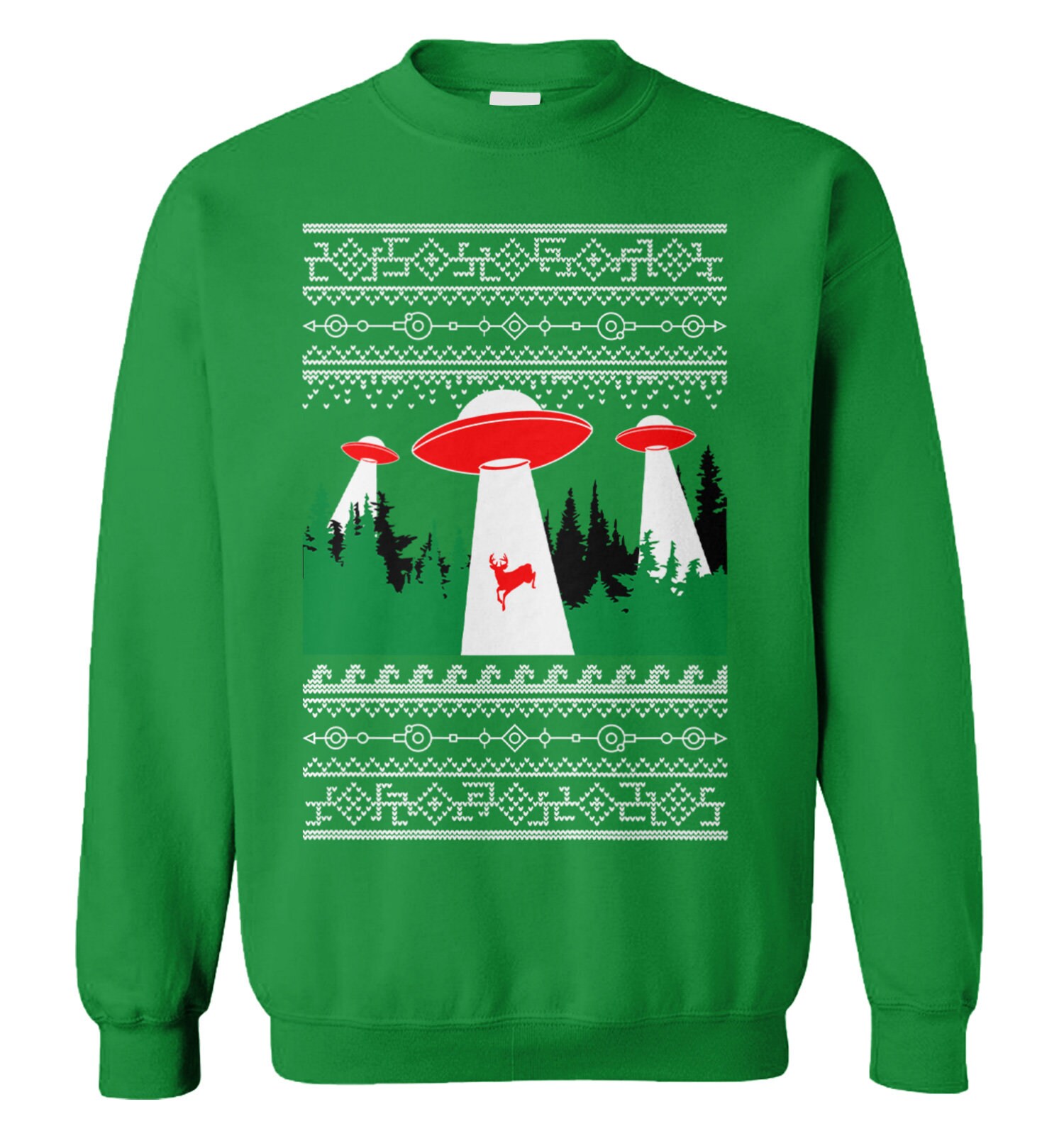 Alien Abduction Ugly Unisex Sweater - Visitors UFO Invasion Extraterrestrial Spaceship Believe Reindeer Sci Fi Merry Xmas Holiday Party