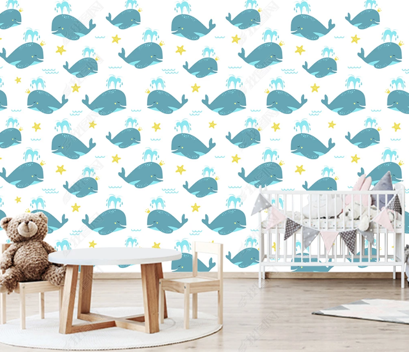 3D Hand Drawn Animal Dolphin Wall Mural Wallpaper Lqh 124