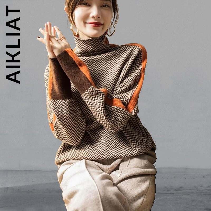 Aikliat New Turtleneck Knitted Women Sweater Cheap Warm Women’s Sweater Chic Korean Sweaters Ladies Pullover Sweet Clothes alx