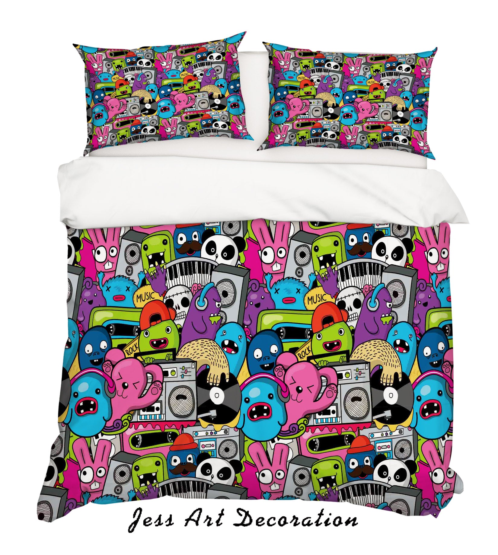 3D Graffiti Colorful Panda Bunny Animal Quilt Cover Set Bedding Set Duvet Cover Pillowcases Lxl