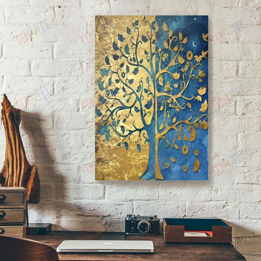 Canvas Art Prints Blue And Golden Tree Birds Wall Art Canvas Wall Art Home Decor