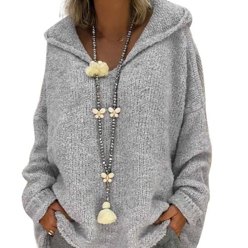 Women Fashion Sweater Long Sleeve Hooded Knitted Sweater Loose Pullover Sweatshirt Oversized Casual Autumn Winter Simple jumper alx