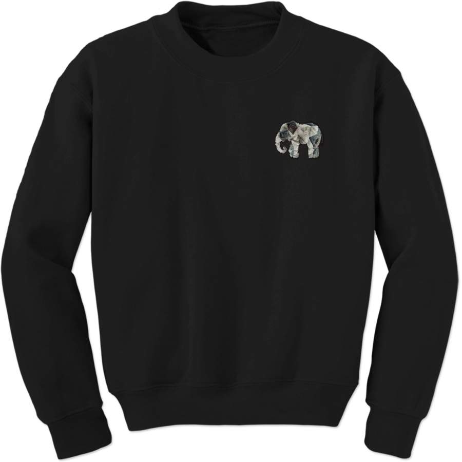 Embroidered Furry Mandala Elephant Patch (Pocket Print) Adult Crewneck Sweatshirt