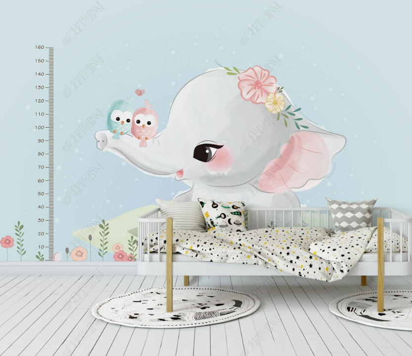 3D Cartoon Colorful Floral Elephant Animal Background Wall Mural Wallpaper Lxl