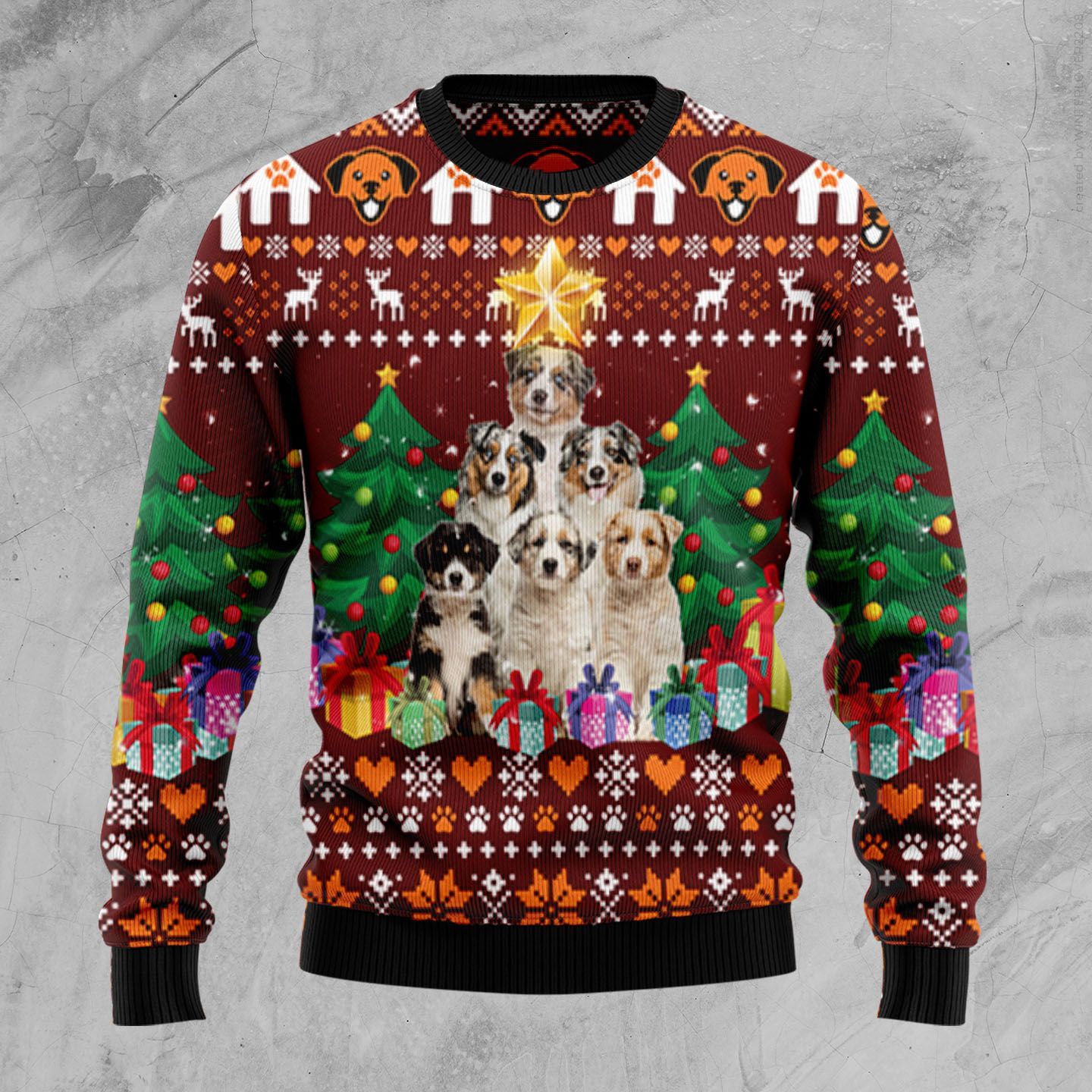 Australian Shepherd Pine Tree Ugly Christmas Sweater | For Men & Women | Adult | Us5296