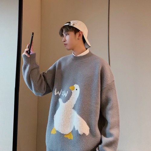 BRIDGEWATER Cute Duck Goose Cartoon Sweater Autumn Winter Men Pullovers Women Knitted Jumper Sweaters Couple Japanese Streetwear alx