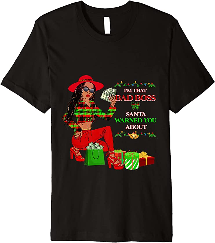 Boss Babe women Christmas Holiday xmas plaid melanin queen Premium T-Shirt