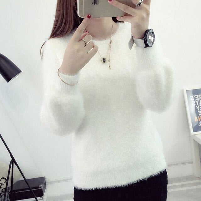 Autumn And Winter Fashion New Women’s Sweater Korean Pullover Solid Color Horse Hairy Loose Lady Thickened Bottom Sweater alx