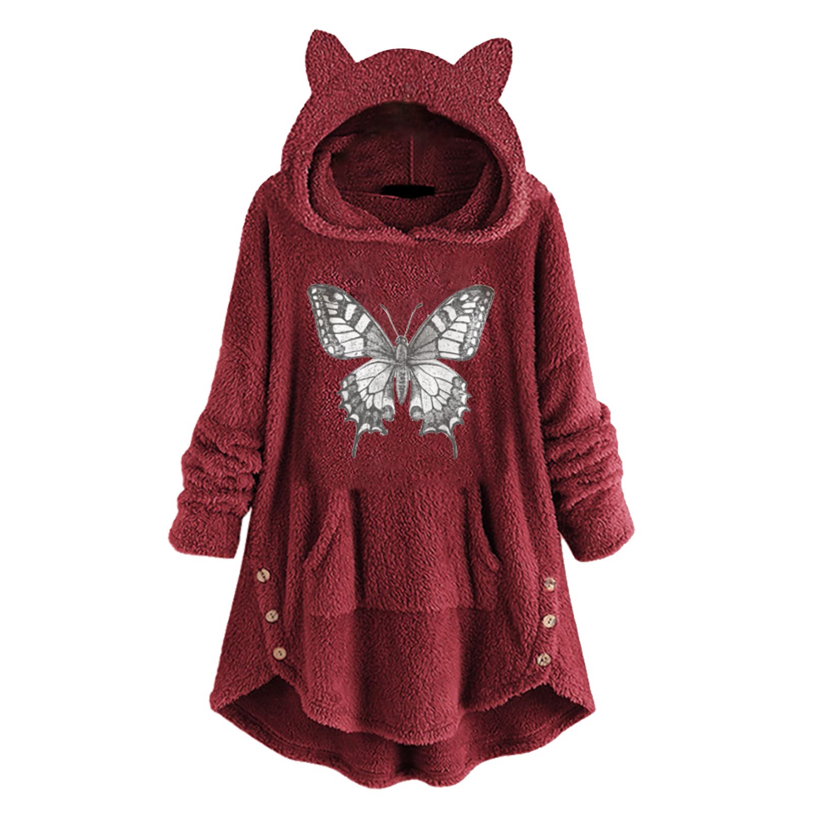 Butterfly Print Fluffy Hoodie Women Oversize Sweatshirts Fleece Teddy Hooded Blanket Pullover Top Cozy Soft Lounge Cute Sudadera alx