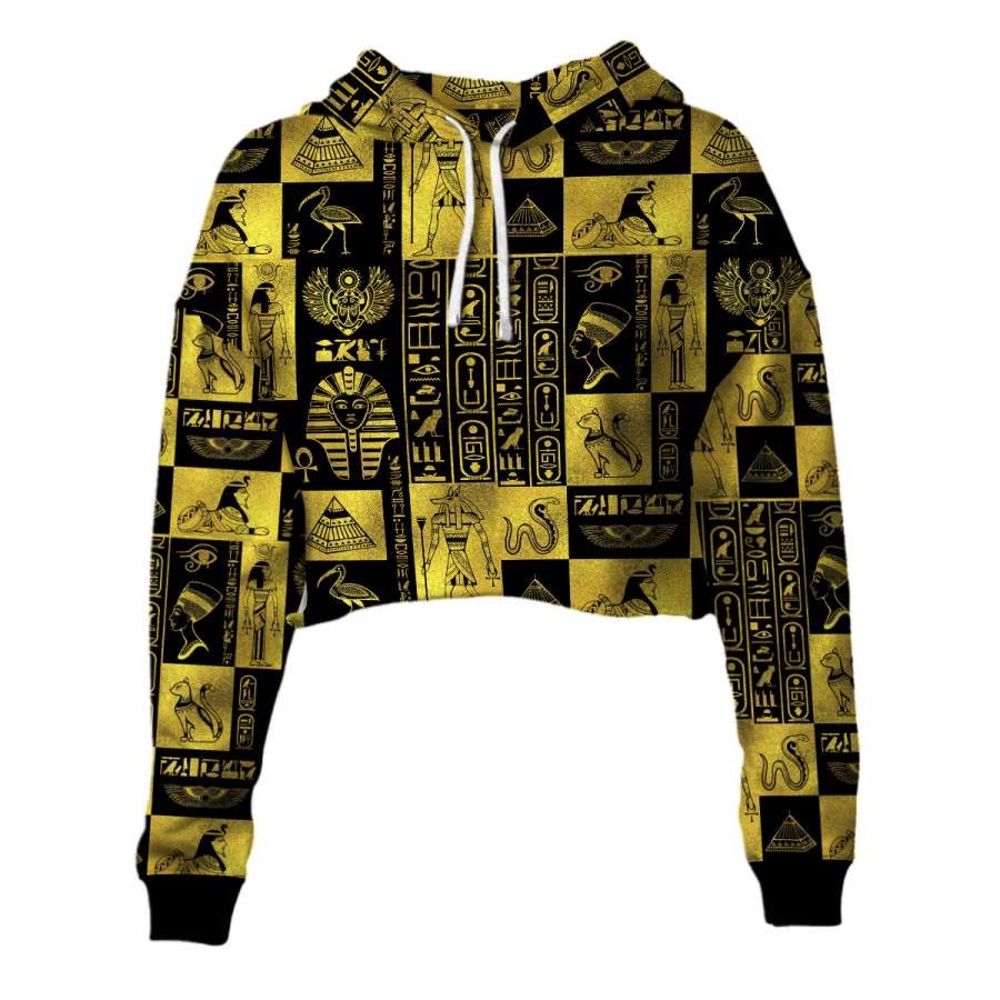 Egyptian Symbols Gold Cropped Hoodie