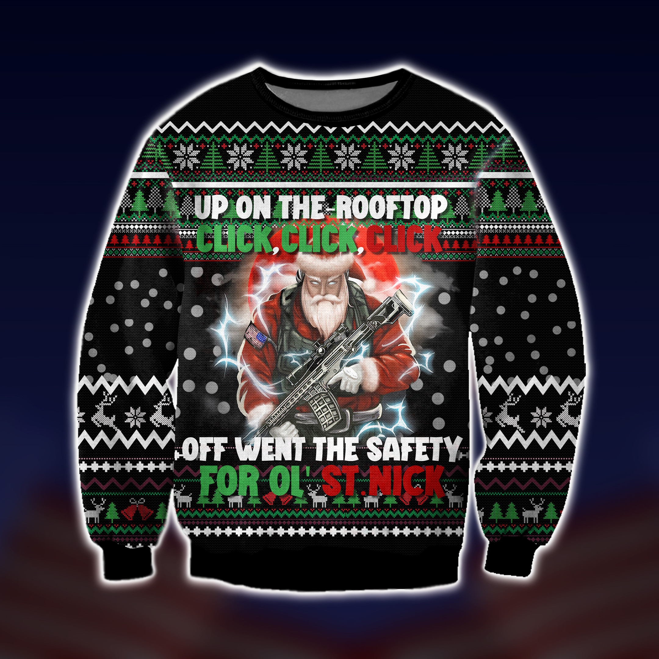 Santa Up On The Rooftop Click Click Click Ugly Christmas Sweater