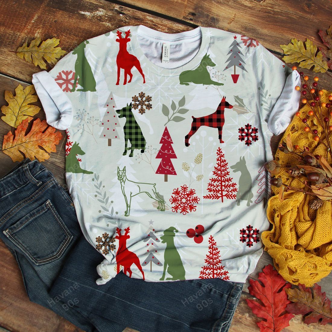 Doberman T-shirt Christmas Flannel