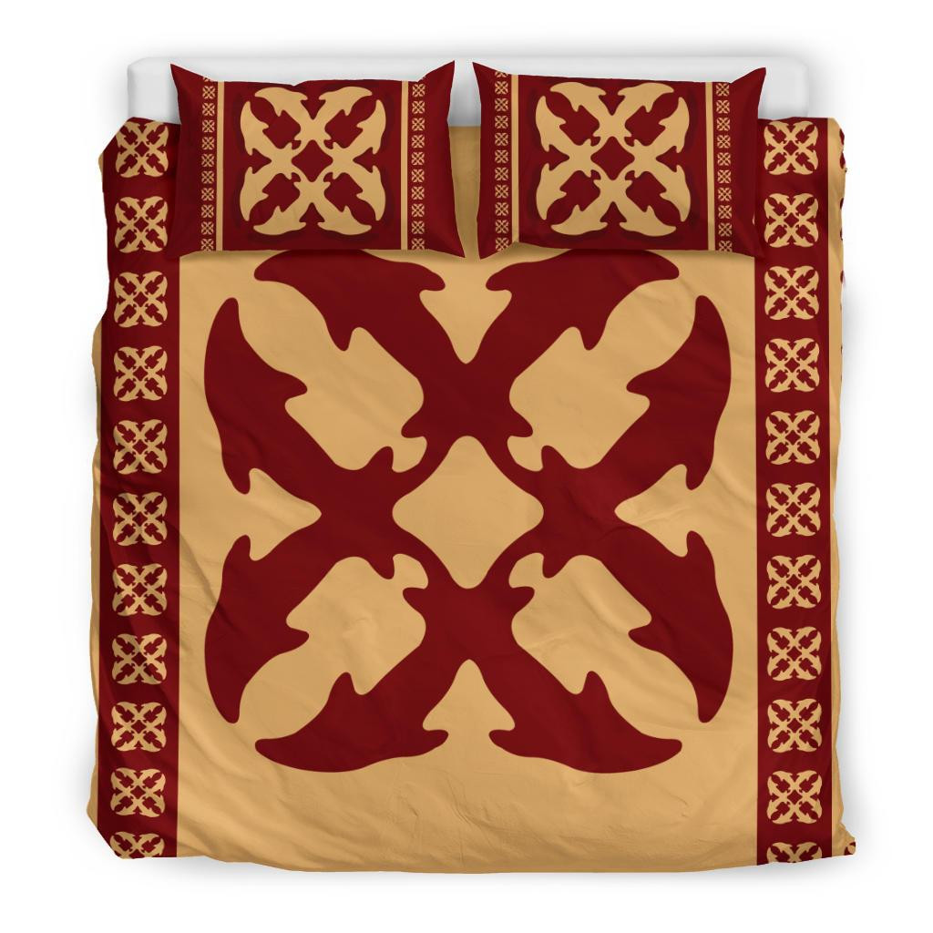 Alohawaii Bedding Set – Cover And Pillow Cases Hawaiian Quilt Pattern Dolphin Couple Polynesian  – Ah J9