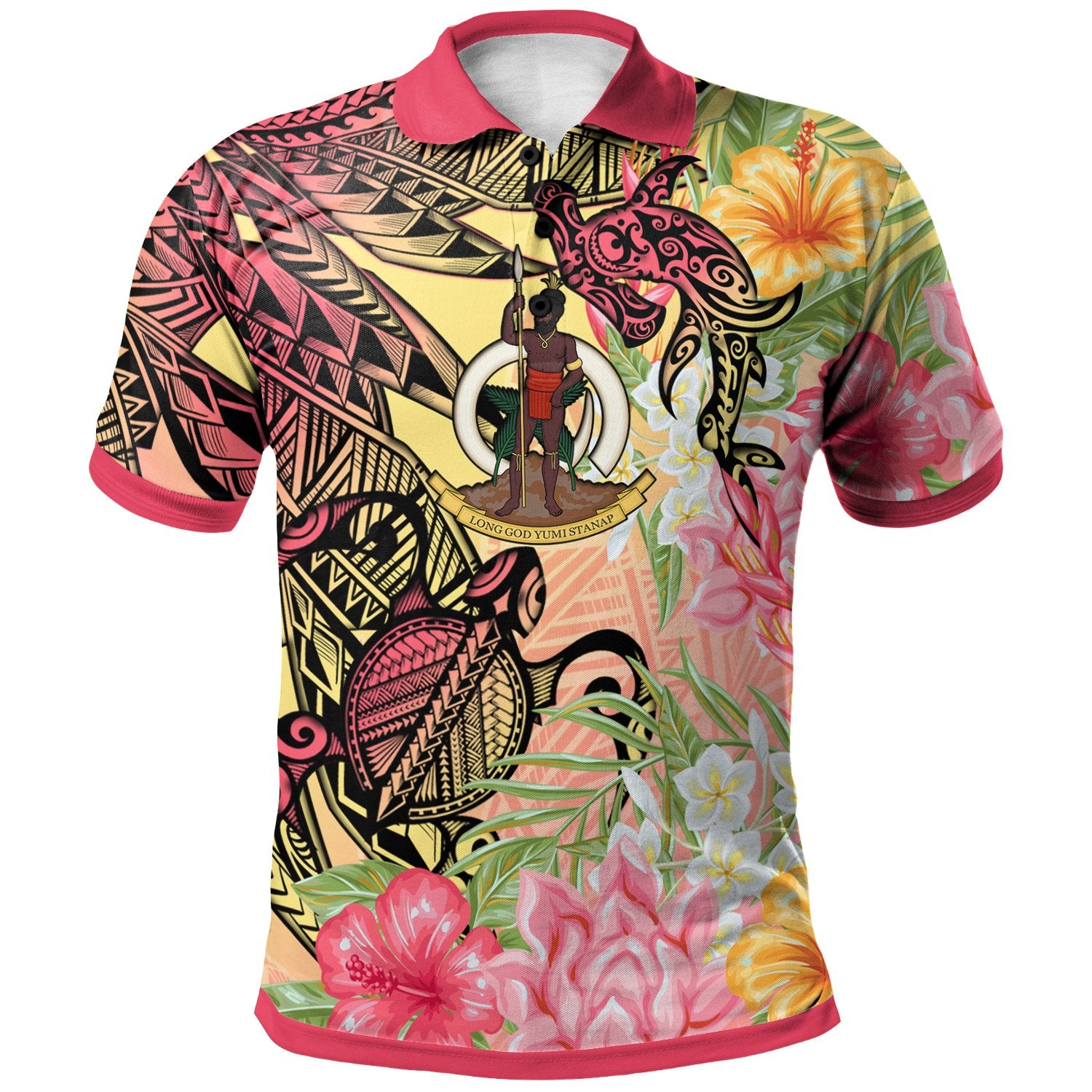 Vanuatu Polo Shirt –  Flowers Tropical With Sea Animals