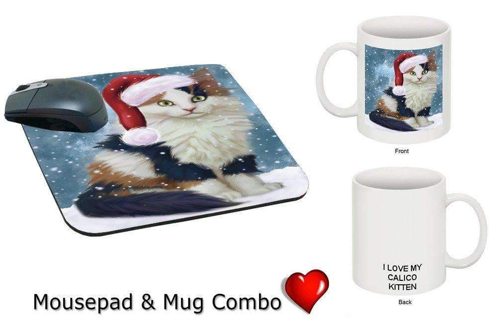 Let It Snow Happy Holidays Calico Kitten Christmas Mug & Mousepad Combo Gift Set Mmcg0814