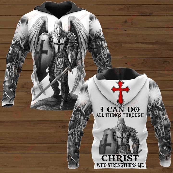 I Can Do All Things Through Christ All Over 3D Printed Templar Knight Hoodie