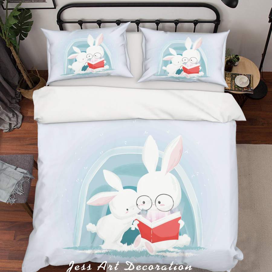 3D Blue Cartoon Rabbit Quilt Cover Set Bedding Set Duvet Cover Pillowcases SF84