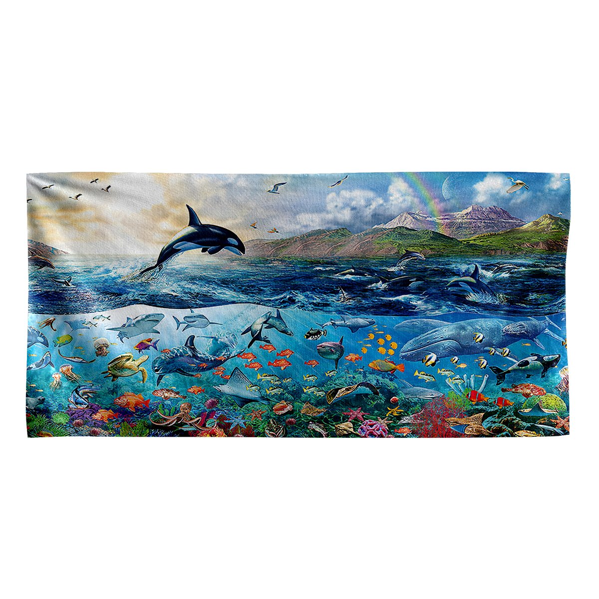 Gearhumans 3D The Great Blue Sea Dolphin Custom Beach Towel