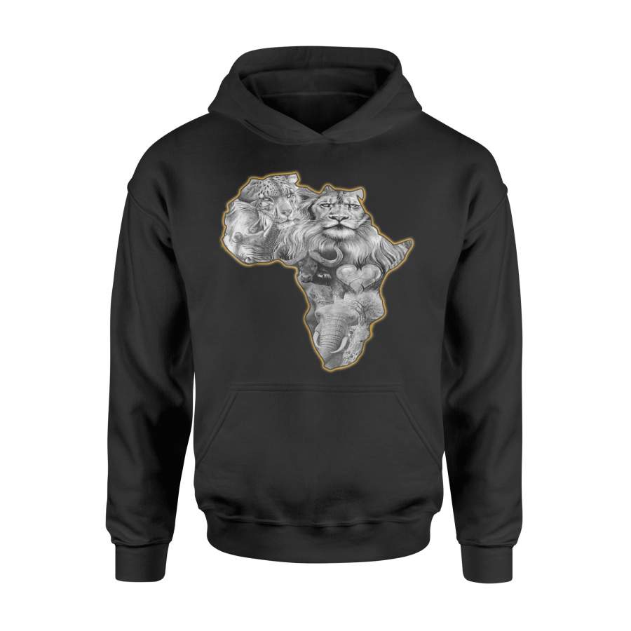 Africa Map Wild Safari Big Five Animals Lion Face Rhino Cat Hoodie