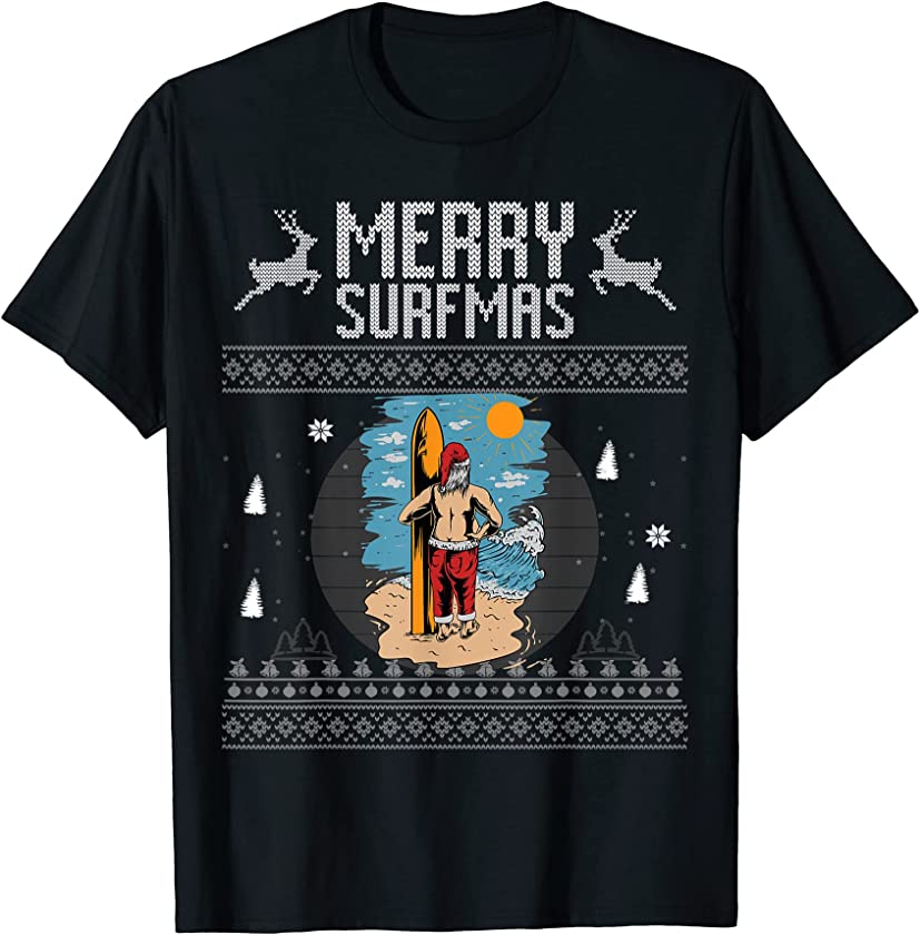 Ugly christmas funny santa claus surfer X-Mas Holiday T-Shirt