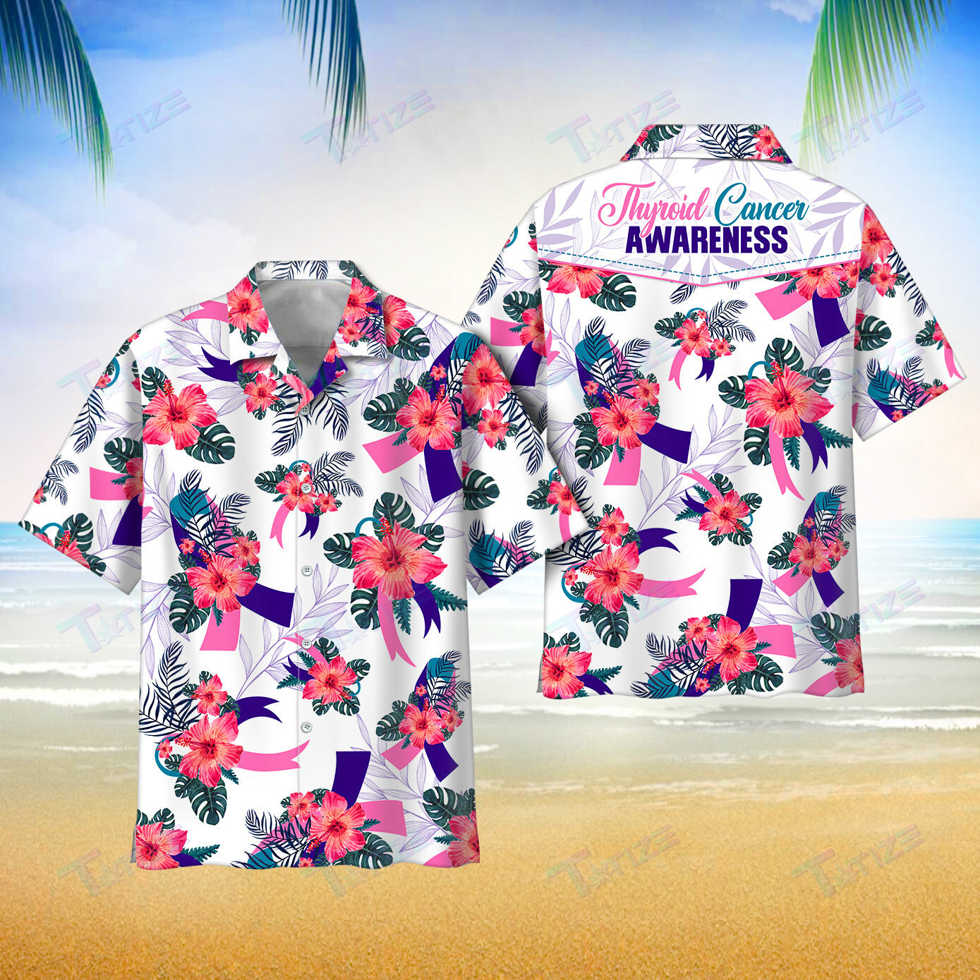 Thyroid Cancer Awareness Aloha All Over Printed Hawaii Shirt Size S Ha77746