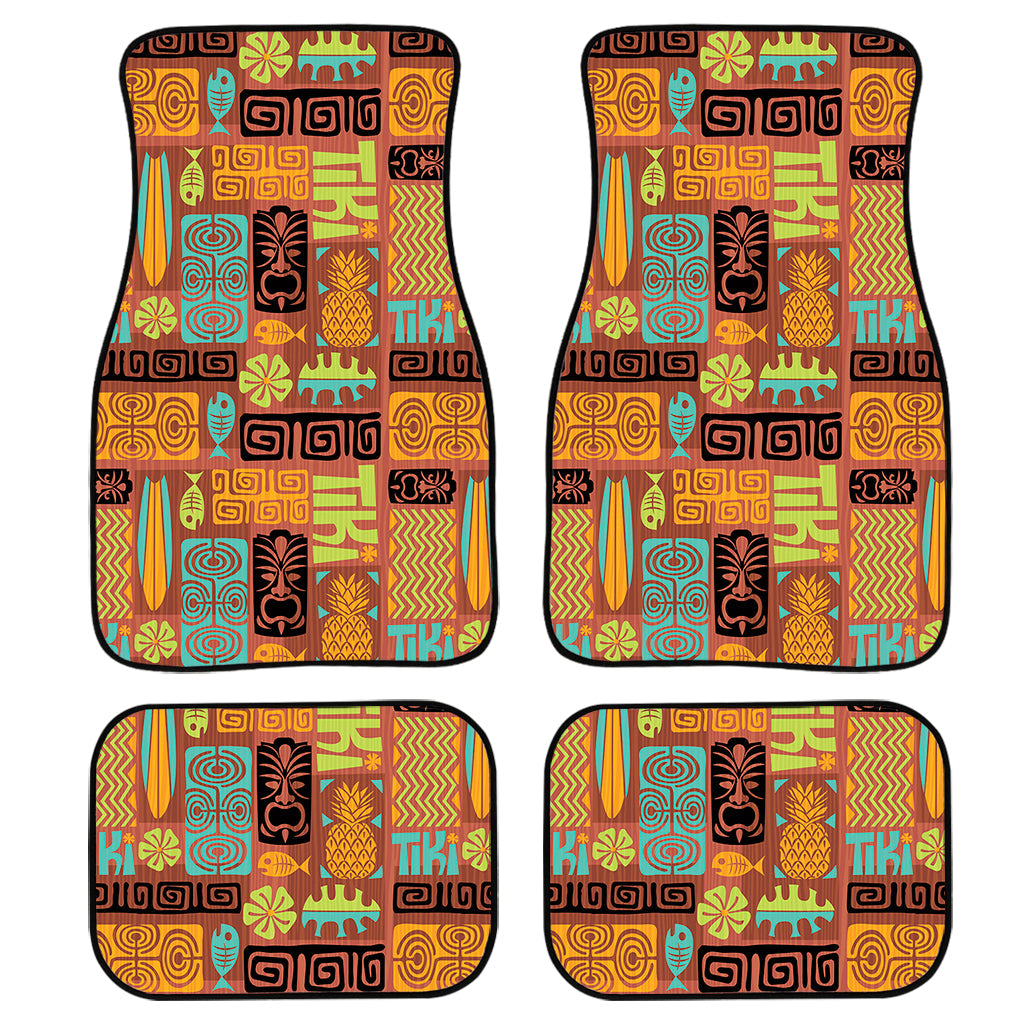 Ethnic Tiki Pattern Print Front And Back Car Floor Mats, Front Car Mat