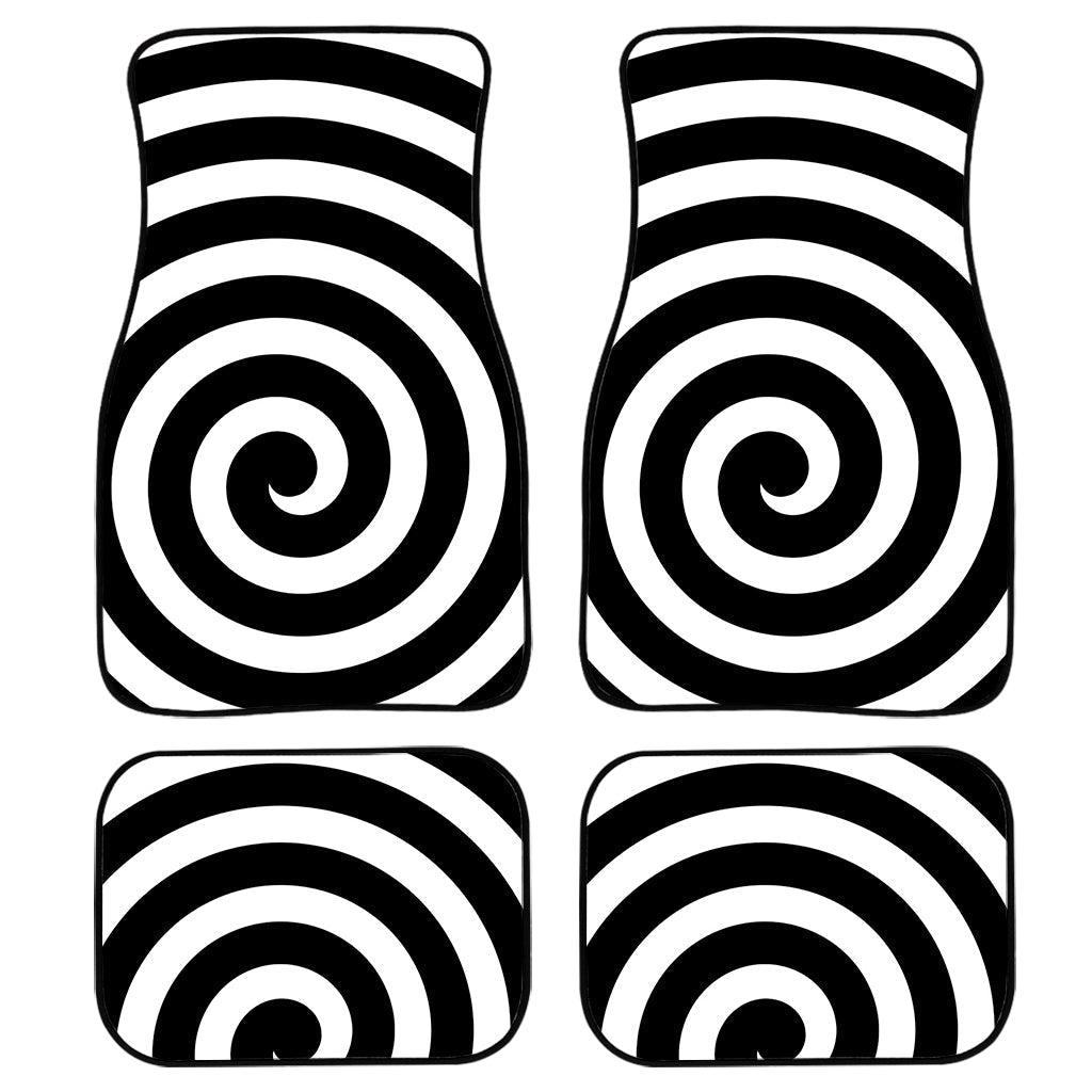 Black And White Swirl Illusion Print Front And Back Car Floor Mats, Front Car Mat