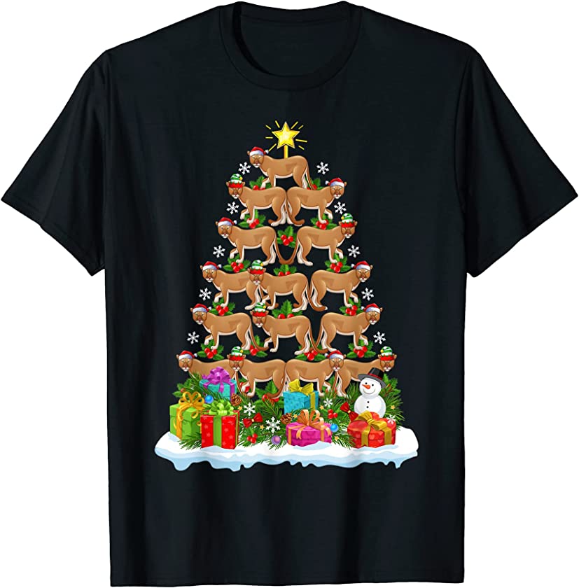 Xmas Tree Lighting Santa Mountain Lion Christmas Tree T-Shirt