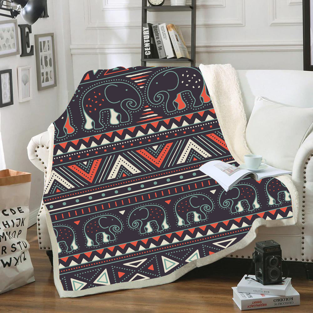 Tribal Pattern Elephants Blanket Lt10