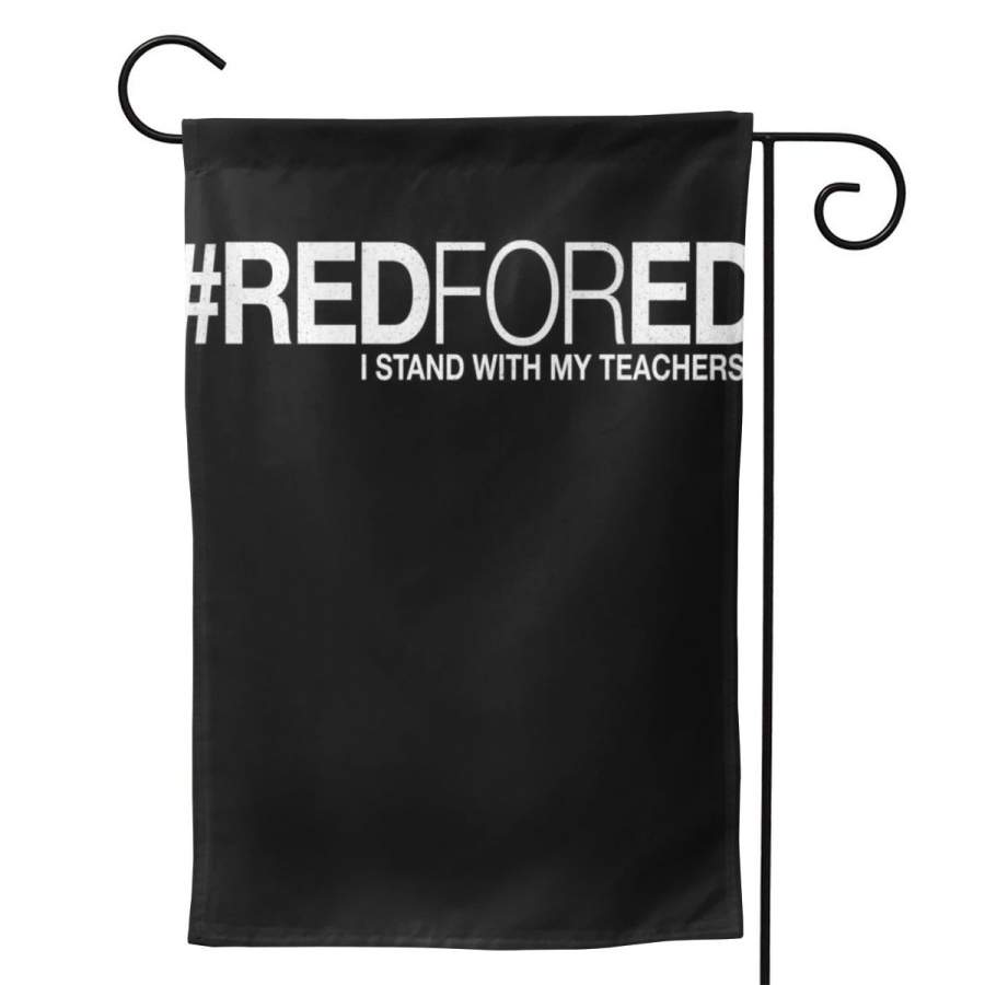 2 Pcs Garden Flag #RedForEd I Stand With My Teachers Red For Ed Horizontal Poster 12.5″x18″ -Mothers Day, Birthday Gifts for Mom, Dad, Wife, Husband, Daughters, Grandma, Friends