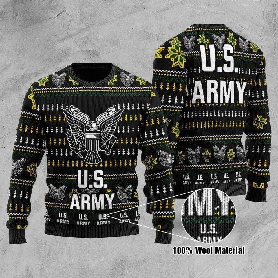 Unifinz Veteran Sweater United States Army Black White Veteran Christmas Ugly Sweater 2022