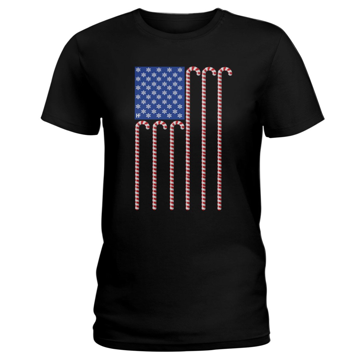 American Flag Candy Cane Christmas Ez24 0910 Ladies T-Shirt