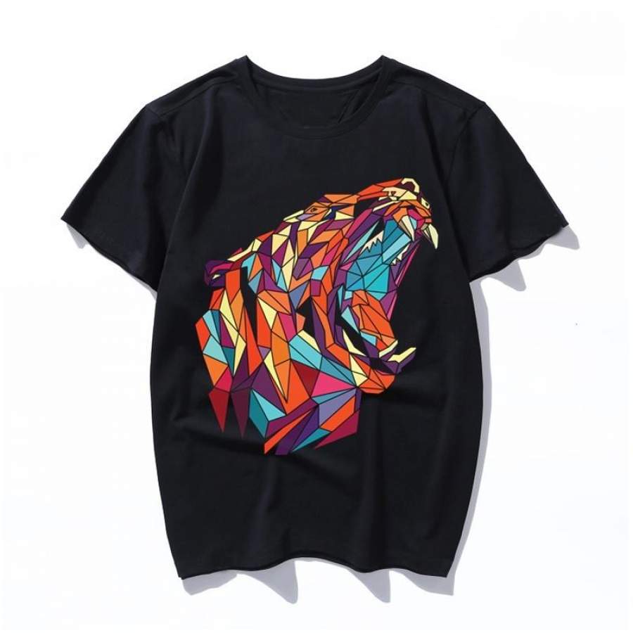 polygonal tiger Women Harajuku Black T Shirt Printed Tshirt Korean Style Streetwear Tops Aesthetic Camisas Mujer Tee