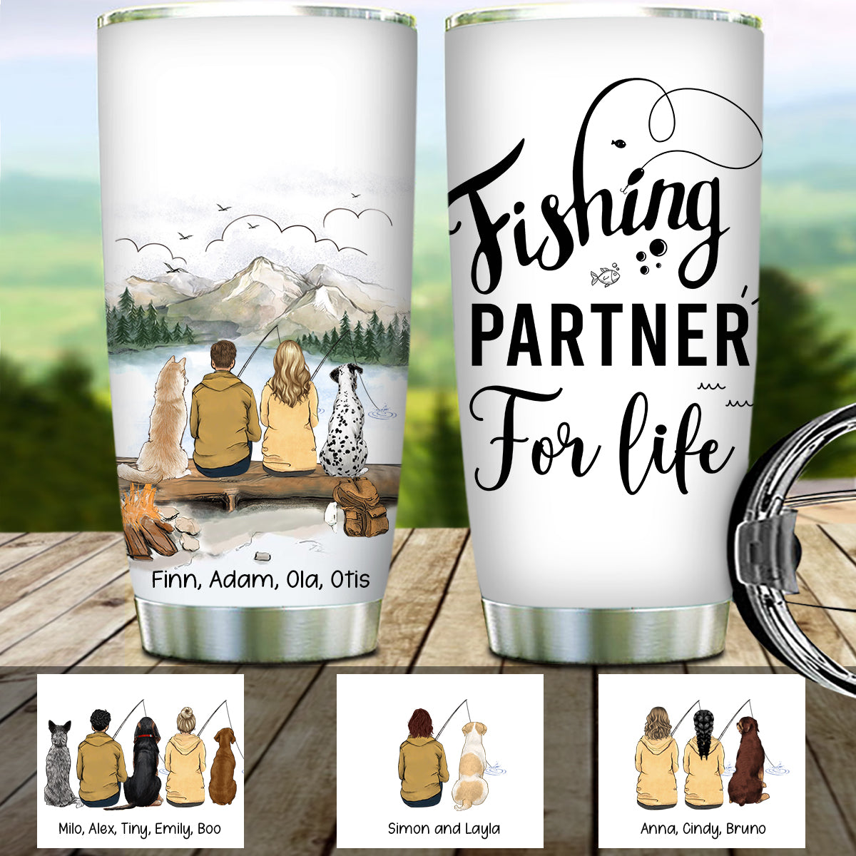 Couple And Dog, Camping And Fishing Partner For Life Personalized Tumbler