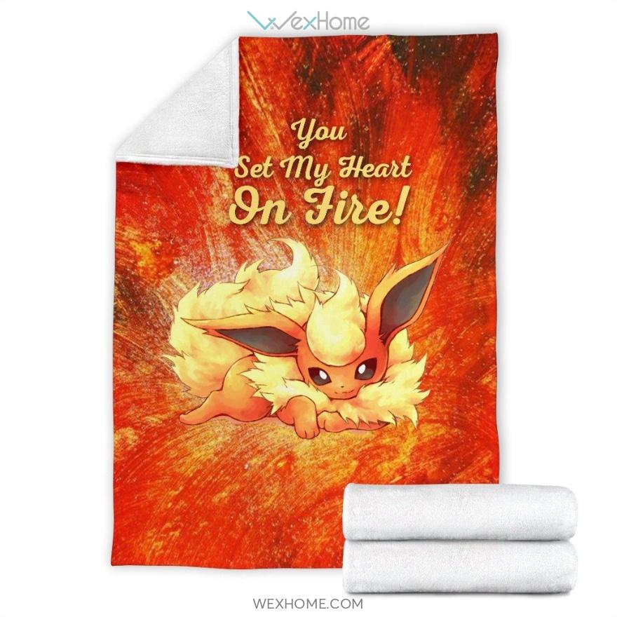 Flareon On Fire Quote Pokemon Anime Premium Blanket W1111