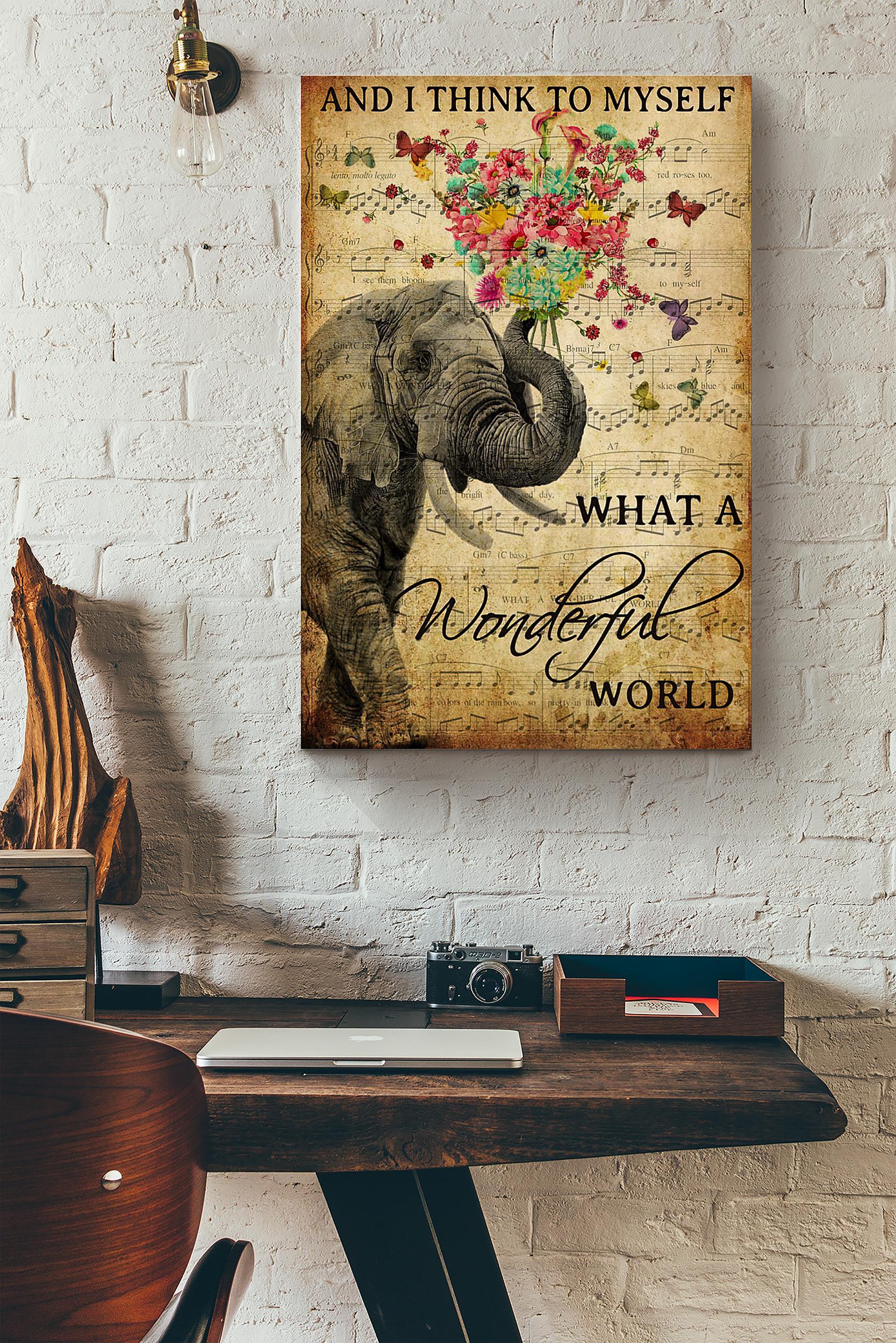 Elephant Flower And I Think To Myself What A Wonderful World Music Sheet Poster Wrapped Canvas