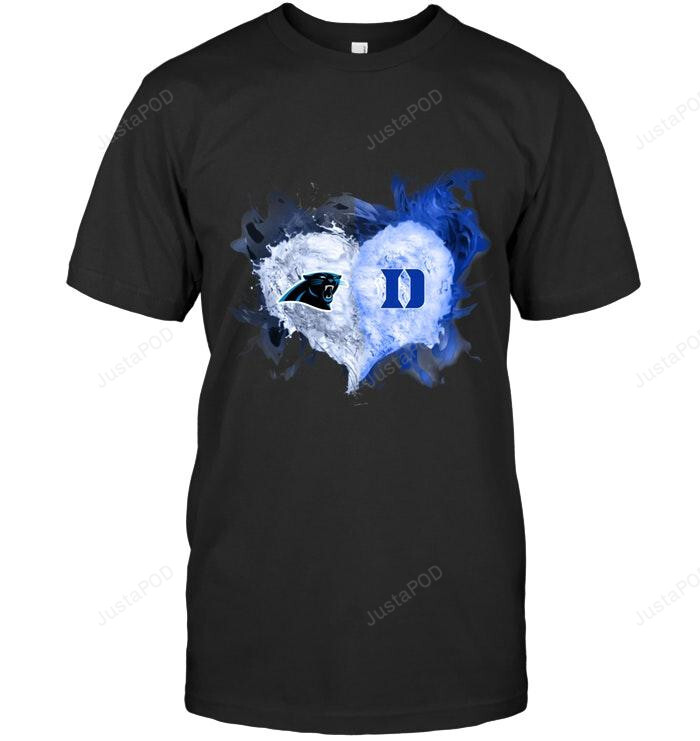 Carolina Panthers And Duke Blue Devils Flaming Heart Fan T Shirt Gift For Fan