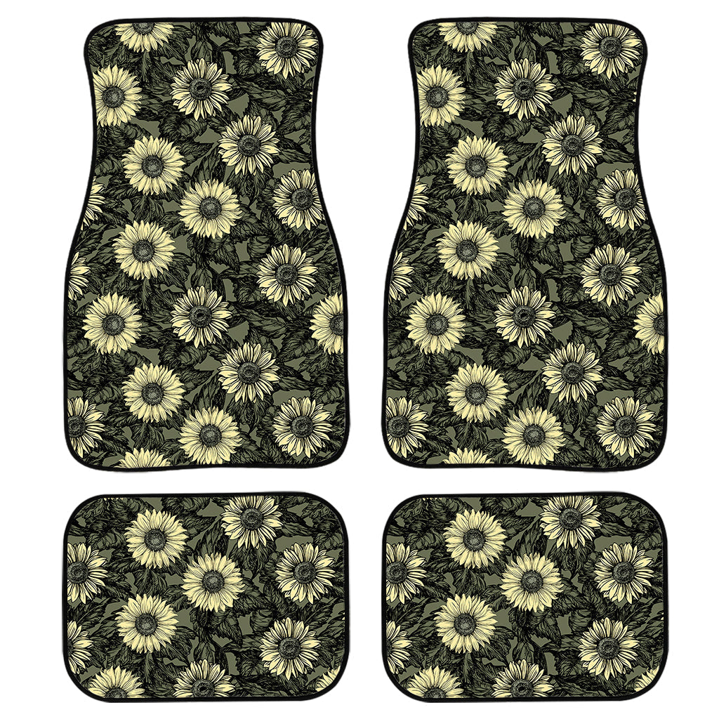 Dark Sunflower Pattern Print Front And Back Car Floor Mats, Front Car Mat