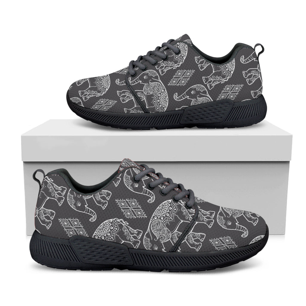 White And Grey Indian Elephant Print Black Athletic Shoes