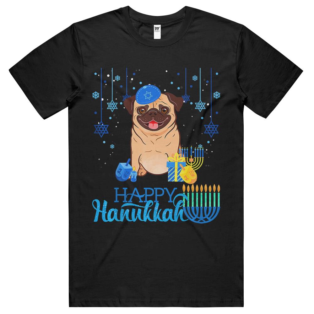 Jewish Pug Dog Menorah Hat Chanukah Hanukkah Jewish Xmas T Shirts