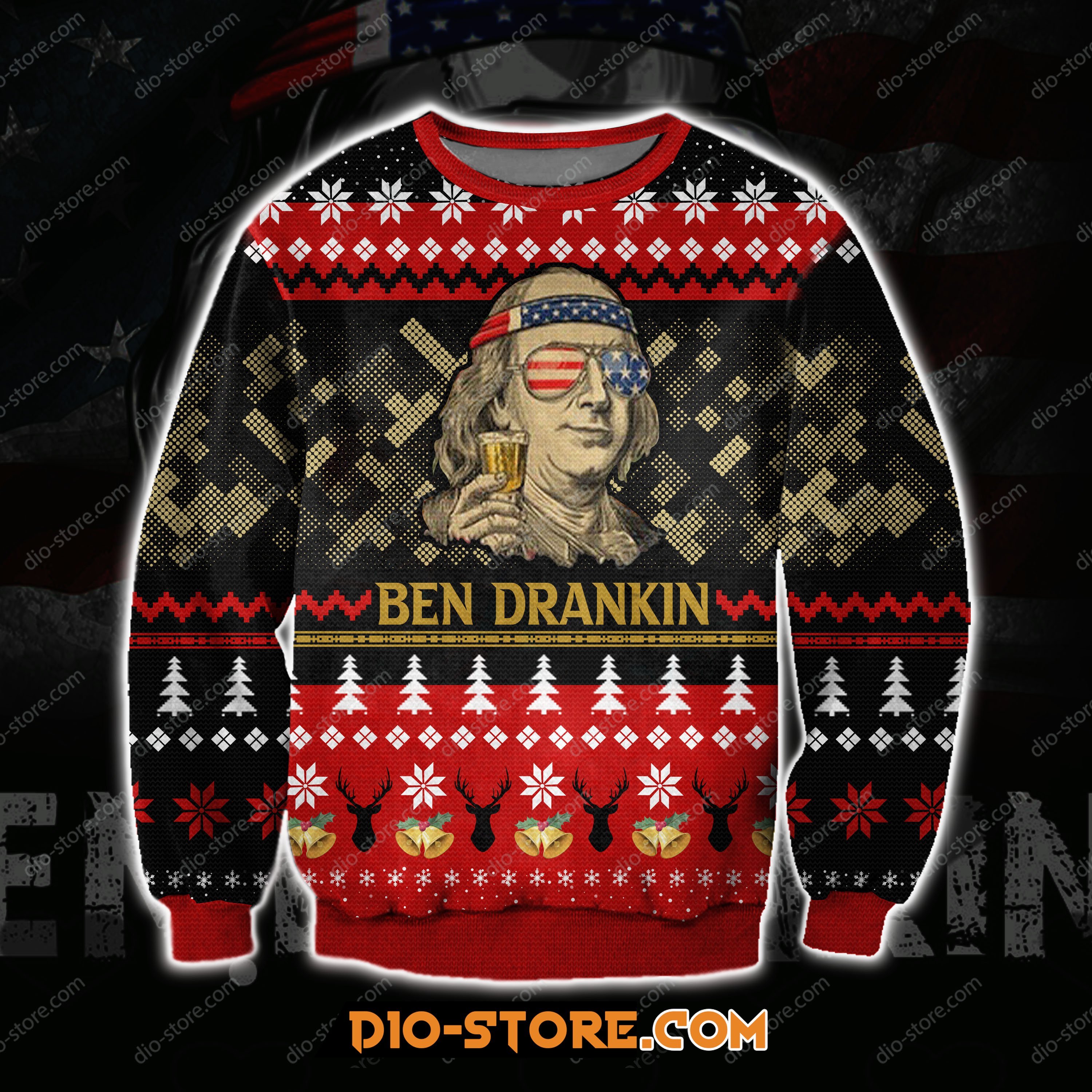 Ben Drankin 3D Print Knitting Pattern Ugly Christmas Sweater Hoodie All Over Printed Cint10181