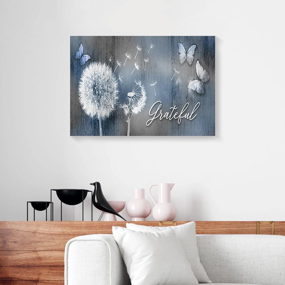 Canvas Artwork Grateful Dandelions Butterflies White Blue Christian Wall Art Canvas Home Decor Canvas