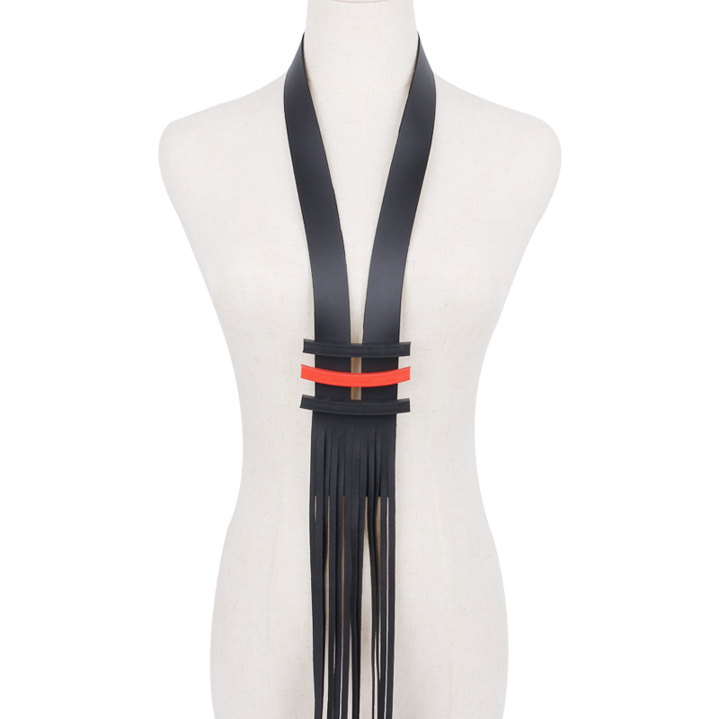 YD&YDBZ Wide Leather Rope Statement Necklace Women Luxurious Red Flat Rubber Stripe Long Necklaces Current Street wear Jewelry alx