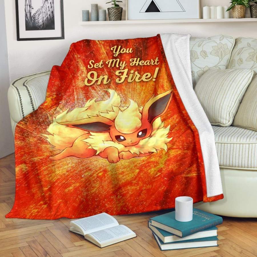 Flareon On Fire Love Quote Premium Blankets
