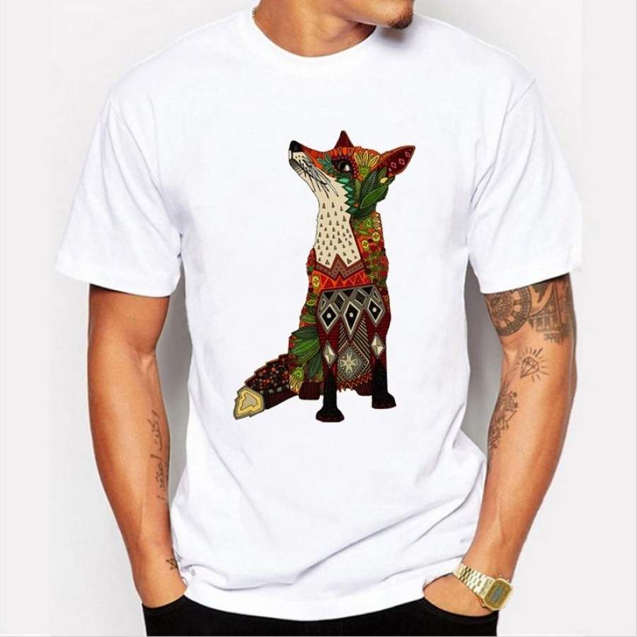 New Fashion Ice Floral Fox Design Men’S High Quality Printedt Shirt Cool Tops Casual Male T-Shirt