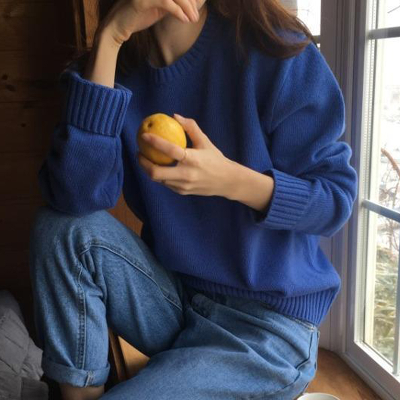 Autumn Korean Fashion Elegant Sweater Women O Neck Oversized Knitted Basic Pullovers Loose Soft Female Knitwear Jumper New alx