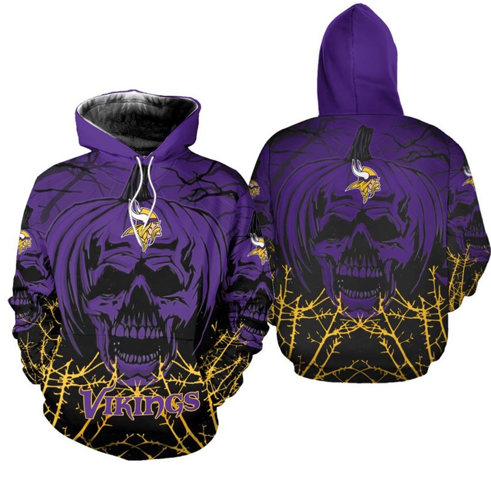 Minnesota Vikings Hoodie Halloween Pumpkin Skull Print Sweatshirt