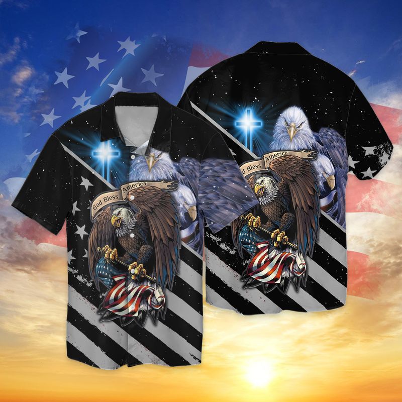 God Bless America Eagle Powerful Bird Full Print Hawaii Shirt Ha77044