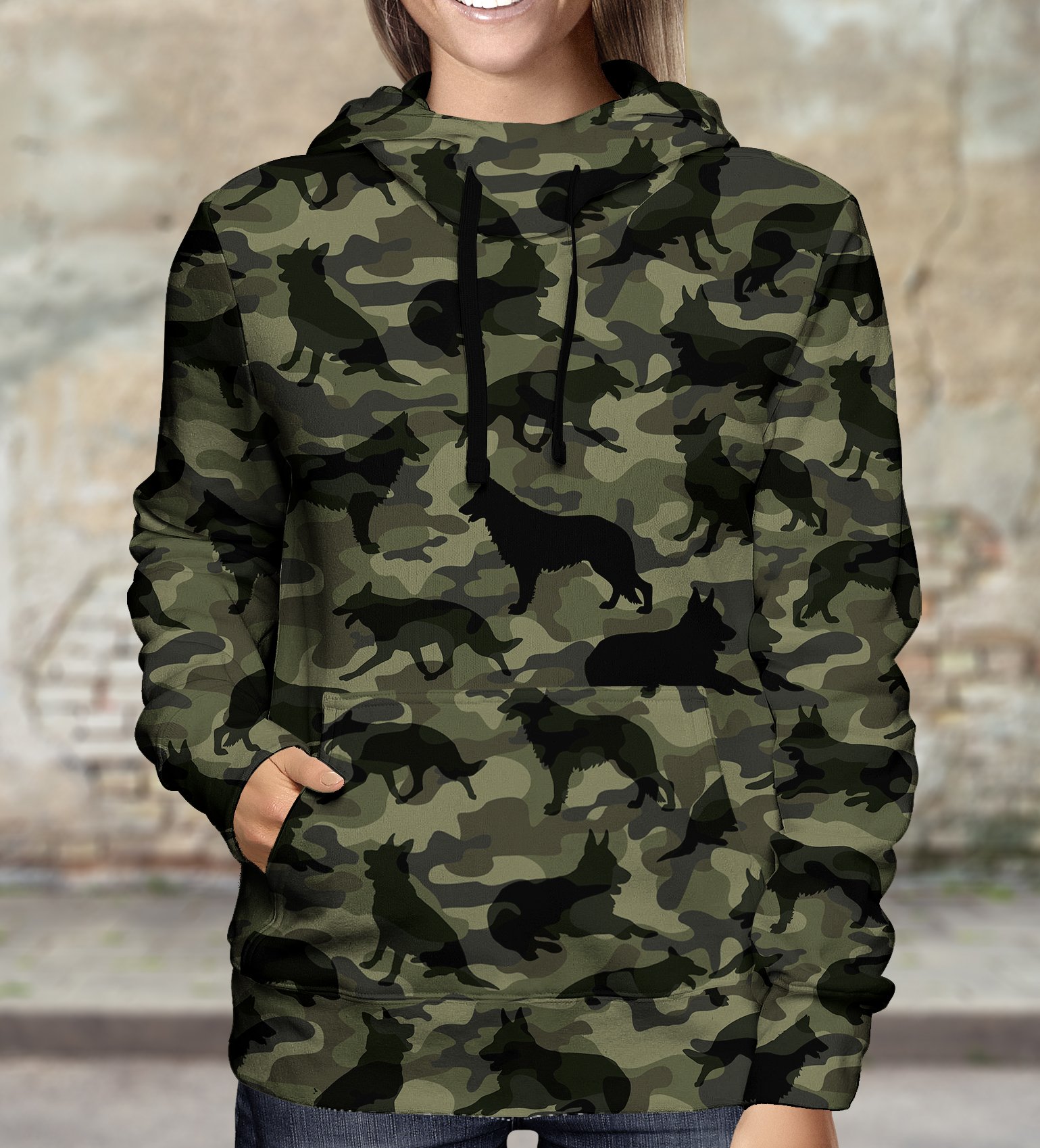 Street Style With German Shepherd Camo Hoodie V1